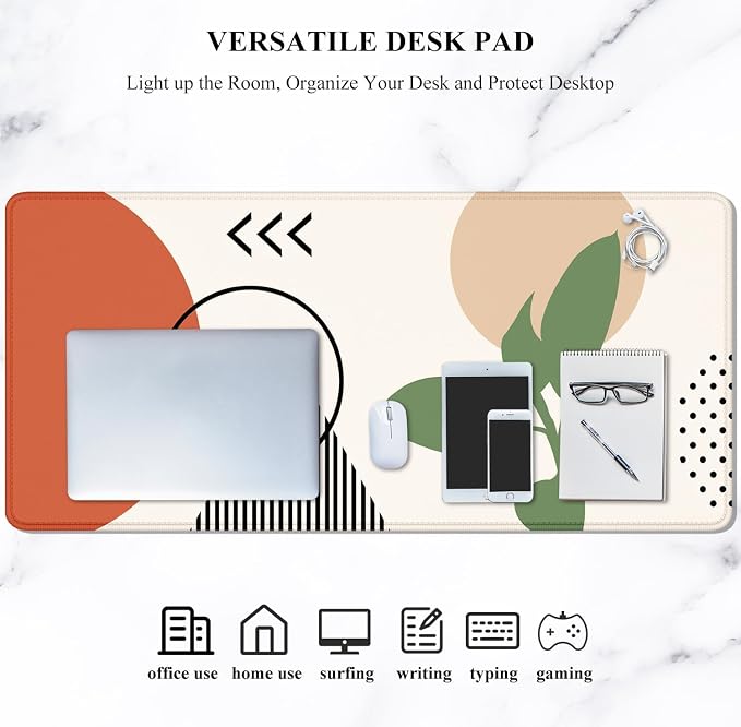 Auhoahsil Large Mouse Pad, XXL Gaming Mousepad, Desk Mat for Desktop, Thick Rubber, Big & Long Size, Stitched Edges, Full Desk Pad for Laptop & Computer, Extended 31.5 x 11.8 in, Boho Abstract Art