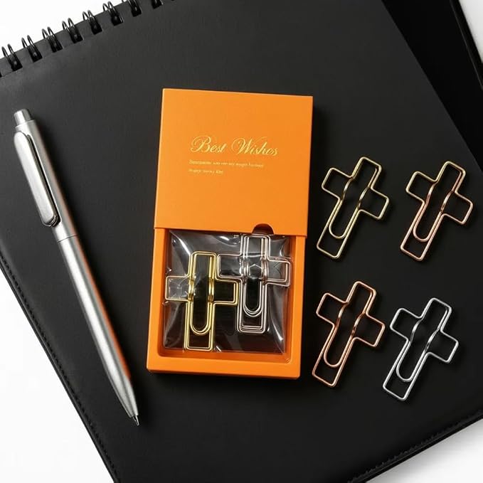 14-Pack Cross-Shaped Metal Pen Holder Clips with 2 Gift Boxes, Large Christian Faith Pen Clips for Journals, Bible Study, Planners & Church Gifts (Gold, Rose Gold, Silver)