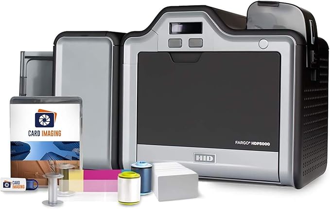 Card Imaging Fargo HDP5000 Dual Side High Definition ID Card Printer & Supplies Bundle Software 89640