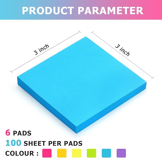 OSBOO Sticky Notes 3x3 Pop Up with 6 Bright Colors, 100 Sheets/Pad | Multicolor Pop Up Self-Stick Notes Pads, 600 Sheets Total, Perfect for Daily Reminders, Study Notes, and Office Memos