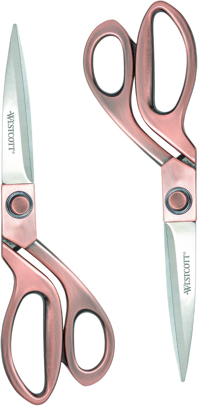 Westcott 8" Bent Stainless Steel Copper-Finish Scissors For Office & Home, 2 Pack (17600)