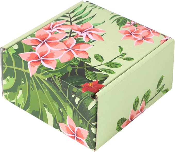 Hawaiian Flower Shipping Boxes Pack of 25-4x4x2 inches Hawaiian Floral Gift Boxes Small Cardboard Corrugated Mailer Shipping Boxes for Small Business Packaging Shipping Mailing