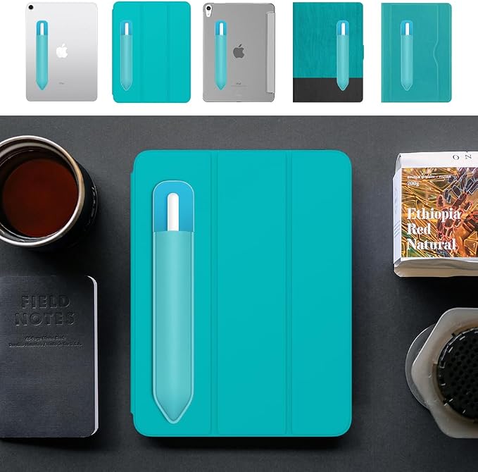MoKo Adhesive Pencil Case Holder Sticker for Apple Pencil, Cyan Blue | Elastic Pencil Pocket Pouch, Adhesive Sleeve, Attached to iPad Case, For Pro/USB-C/1st/2nd Gen and Similarly Stylus Pens