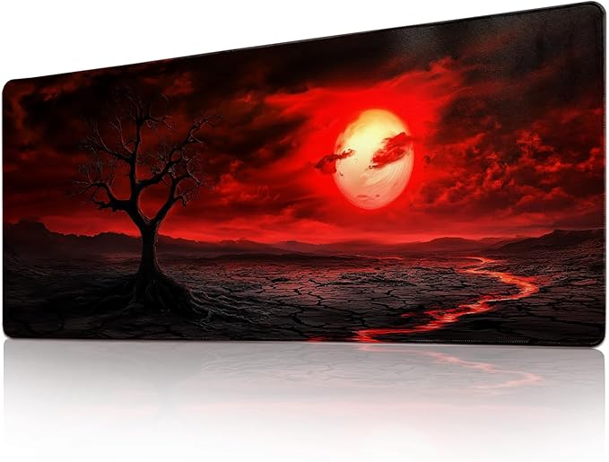 Gaming Mouse Pad Desk Pad XL Large Mouse Mat Office Decor Accessories (Red Moon)