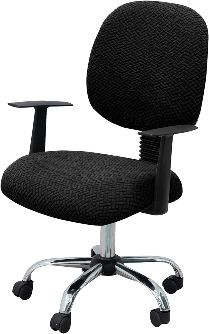 MIFXIN Office Chair Cover Stretch Elastic Slipcovers 2 Piece Jacquard Computer Chair Backrest Cover & Seat Cover Furniture Protector for Home Office, Only Covers, NO Chair (Black)