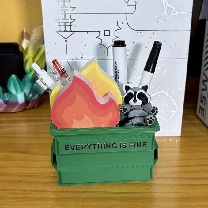 Funny Garbage Can Fire Pen Holder 300 Sticky Notes -Gag Gifts for Coworkers | Garbage Can Fire Pen Holder 300 Sticky Notes. Cute Office Decor Desk Organizer White Elephant Gag Gifts Coworkers Men Women