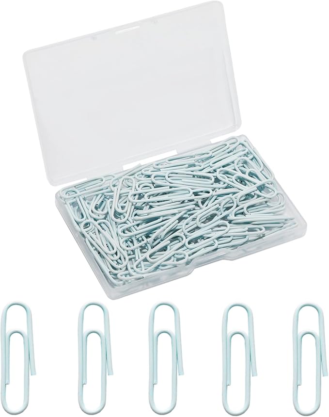 100 Pcs Light Blue Paper Clips, 1.1 Inch (28mm) Colorful Paperclips | Vinyl Coated, Colored Paper Clips, Rust Proof, for Office, School, DIY, Bookmarks and Document Organization