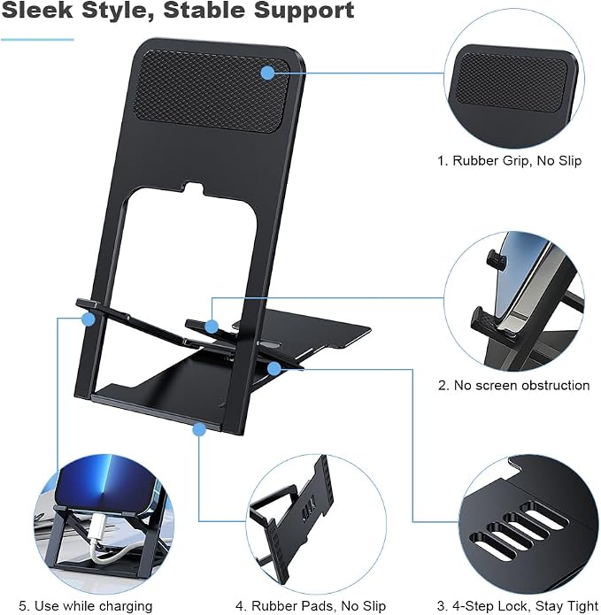 Kemoxan Ultra-Slim Foldable Cell Phone Stand for Desk, Ultrathin Portable Pocket Smartphone Kickstand, V Small Mobile Phone Travel Mount Compatible with Universal iPhone IPads Android Kindle