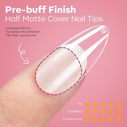 modelones X Nail Gel Kit Almond,510Pcs Nail Tips Solid Glue Prep Dehydrator & Mini U V LED Light Clipper, Upgrade 15Sizes Medium Almond Press on Tips Etch for Easy Extension DIY Women Gift