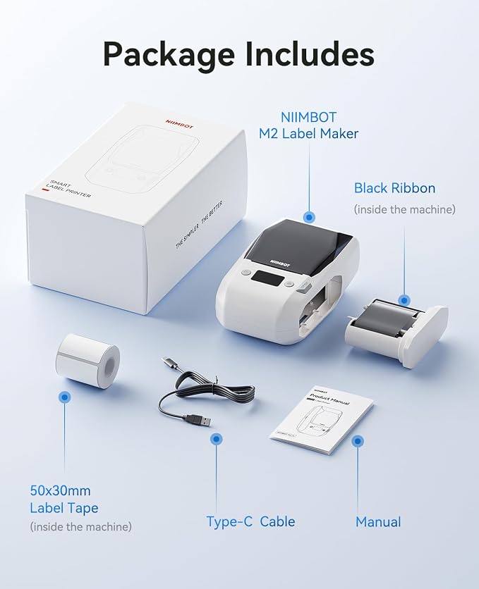 NIIMBOT M2 Label Maker with Tape, 2" Thermal Transfer Label Printer, White | Support Color Ribbon Printing 300DPI Bluetooth Sticker Printer for Office Small Business Lab Cable Use, Work with Phones & PC