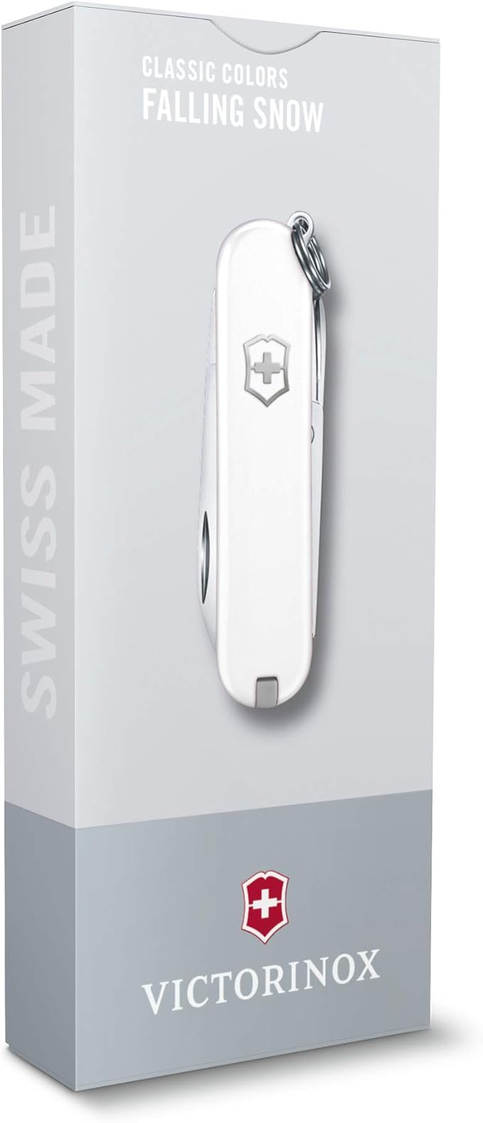 Victorinox Classic SD Swiss Army Knife, Compact, 7 Functions, Swiss Made Pocket Knife with Small Blade, Screwdriver and Key Ring - Falling Snow (White)