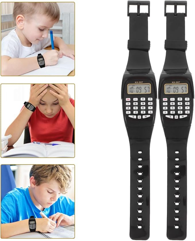 Veemoon 2pcs Calculation Watch Mens Watches Girl Calculating Calculator Watch Movement Clearly Calculators Watches Calculator Watch Childs Wrist Watch Phone Case Square Man, 22.50X3.30X1.20CM, Black