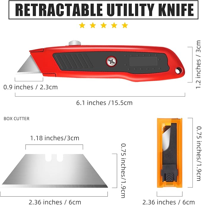 DIYSELF 4 Pack Box Cutter Retractable, Razor Knife with Auto Lock, Box Opener with 10 Blades, Box Knife, Sharp Utility Knife Retractable, Boxcutter for Cardboard, Carton, Drywall, Exacto Knife