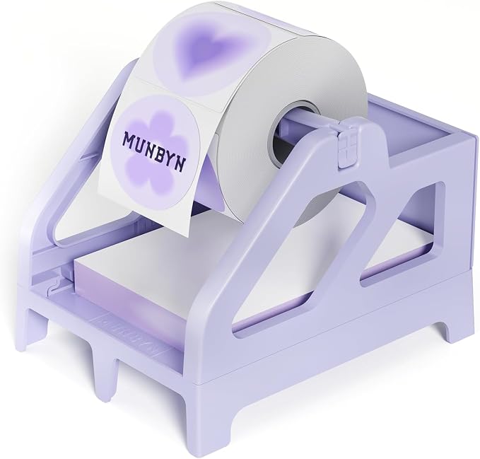 MUNBYN Label Holder for Rolls and Fan-Fold Labels, Purple | Thermal Sticker Roll Holder, Desktop Thermal Printer, Shipping Supplies Industrial Paper