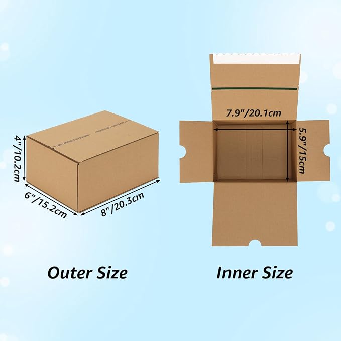 EdenseeLake 8x6x4 inches Self-Sealing Shipping Boxes, Corrugated Cardboard with Easy Open Pull-Tab for Packing, Moving, Mailing, 25 Packs