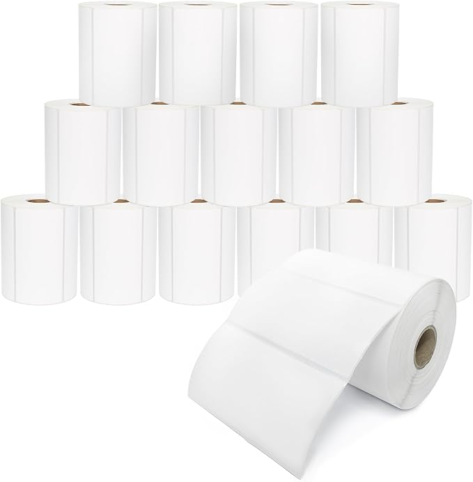 ESSENTIAL 4 x 2 Inches Direct Thermal Barcode Labels, Shipping Labels, 750 Labels of Roll, Compatible with Zebra Printers (16 Roll-12000 Tags)