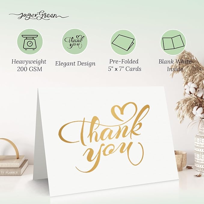 50 Pack 5x7 Thank You Cards, White Blank Card Stock Bulk, Thick Folded Heavy Cards Paper, Thank You Notes for Wedding Invitation, Greeting Cards, Envelopes, DIY Craft Card (Cards Only)