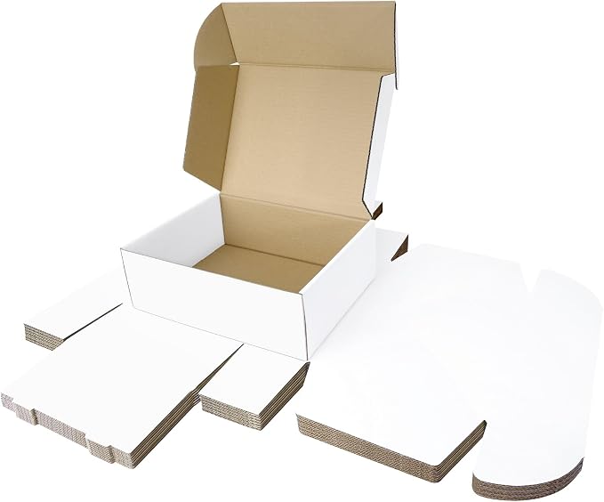 Corrugated Shipping Box Mailers, Kraft Brown, Triple-Layer Board Secure Slot Closure (White, 12"x9"x4" / Set of 10)