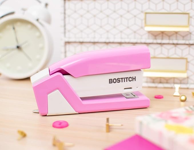 Bostitch Office InCourage Spring-Powered Compact Stapler, 3-in-1, Plastic, Half Strip, 20 Sheet Capacity, BCA Pink (1588)