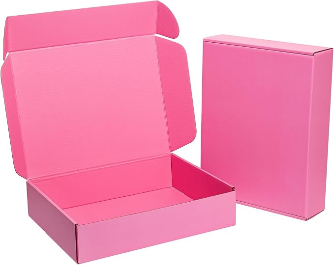 Timirog Pink Shipping Boxes 13x10x3 Inches 20 Pack Corrugated Cardboard | Mailing Box for Small Business, Tab Locking Literature Mailer for Packing Jewelry Ornament Gift Craft Packaging Supplier