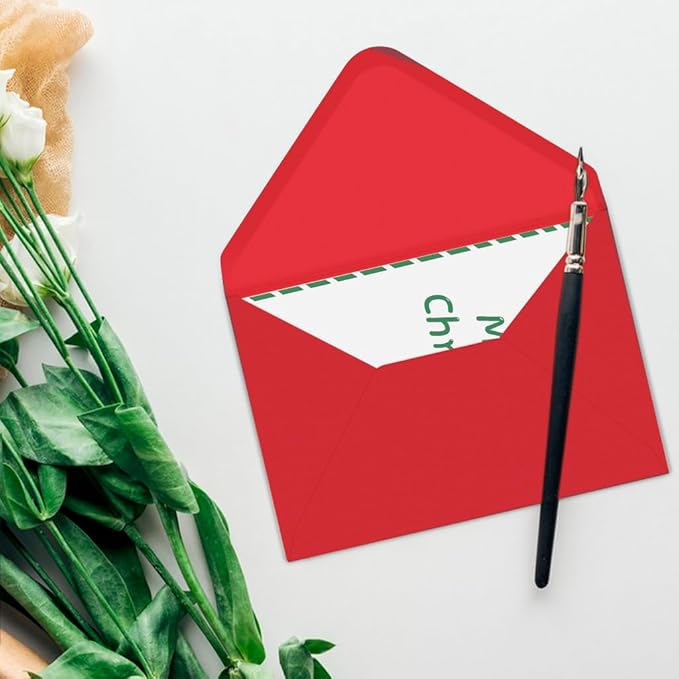 50 Packs of A7 Envelopes for Invitation, Red 5x7 Envelopes with V Flap, Great for Graduation, Invitation, Baby Shower, Wedding and RSVP Cards (Red)