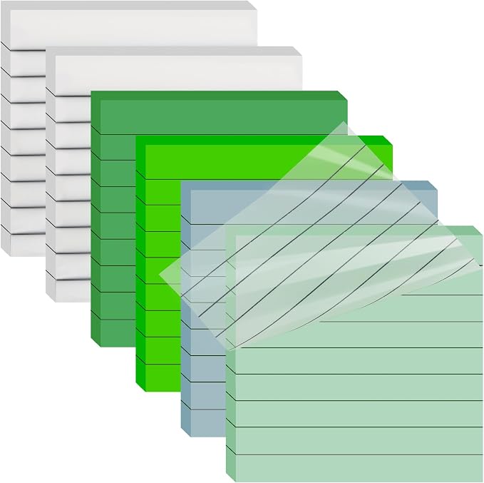 Transparent Sticky Notes Lined 300 Sheets 3"X3" Green PET Material | Clear Translucent Self-Adhesive Sticky Notes for Back to School & Office Supplies, See Through Reveals Underlying Bible Text