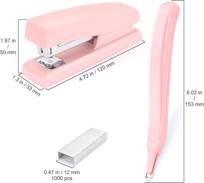 ZZTX Stapler, Desktop Staplers with 1000 Staples and Staple Remover, Pink
