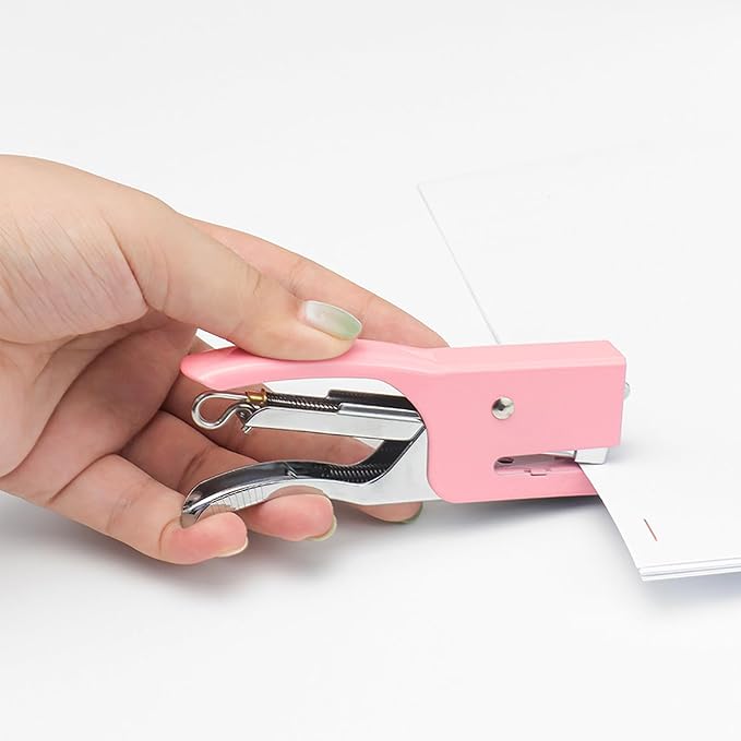 Pink Plier Stapler & 1000 No.10 Rose Gold Staples | 15 Sheet Capacity Staples for Office School Home Desk Accessories Supplies