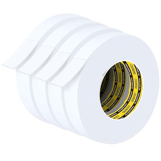 Heavy Duty Double Sided Tape,White Foam Tape,4 Pack 1 in X 16.4 ft | High Tack Strong Adhesive Foam Mounting Tape, Weatherproof Sealing Foam Tape, Easy Peel & Stick for Home Office School