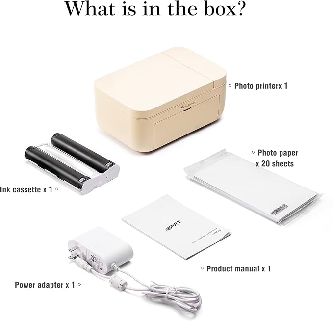 HPRT 4x6 Photo Printer with 20 Sheet Photo Paper& 1 Ribbon, Desktop Instant Picture Printer for iPhone, Smartphone, Thermal Dye Sublimation, WI-Fi Connnecting, Home Use, Beige