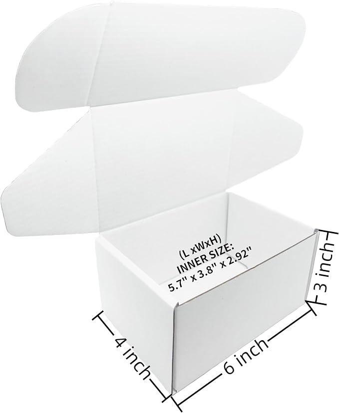 6x4x3 Inches 50 Pack White Corrugated Cardboard Shipping Boxes | Small Mailer Boxes, For Business Packaging, For Mailing