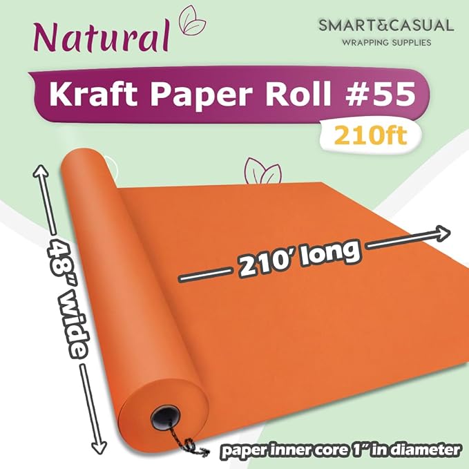 SMART&CASUAL 48" x 1,500" (125') OrangeRed Kraft Craft Paper Roll for Gift Wrapping Bulletin Board Bouquet Flower Kids Art Packing Parcel Table Covering 80GSM 55LB (OrangeRed, 48" x 125')