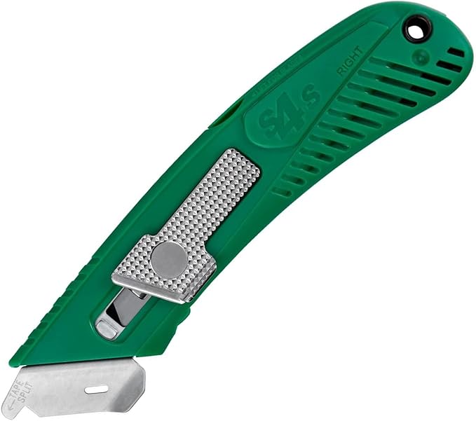 Pacific Handy Cutter S4SR Self-Retracting Safety Cutter with Fixed Metal Guard, Bladeless Tape Splitter, Steel Guard for Safety and Damage Protection, for Warehouse and In-Store Cutting, green