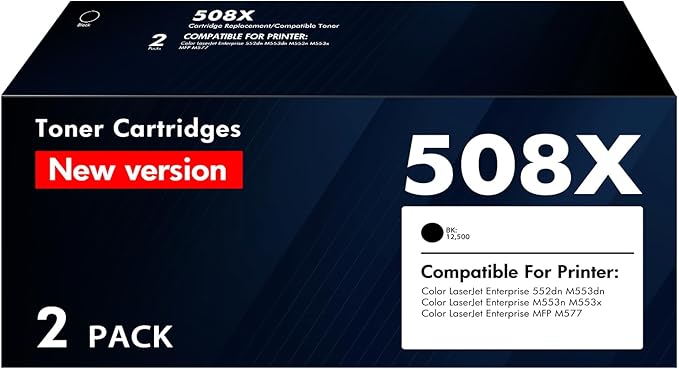 508X 508A Black Toner Cartridge 2-Pack Compatible Replacement for HP 508X CF360X CF360A 508A for HP Color LaserJet Enterprise M553 M552 553 MFP M577 Series Printer Ink