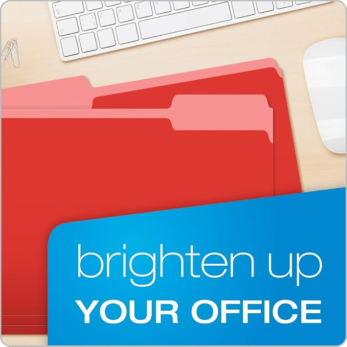 Pendaflex Colored File Folders Letter Size - 100 Pack of 12 Assorted Color Folders for Documents - 1/3-cut Tabs.