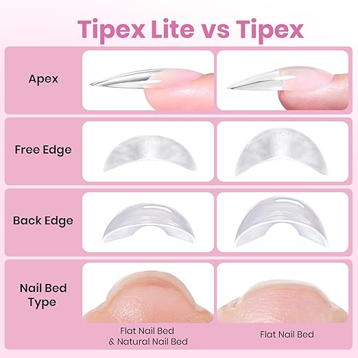 Beetles Tipex Lite Instant Apex Nail Tips, Short Almond, 16 Sizes | 00–14, Built-in Apex Acrylic Tips for Flat & Natural Nail Beds, Beginner-Friendly Easy DIY Nail Extensions
