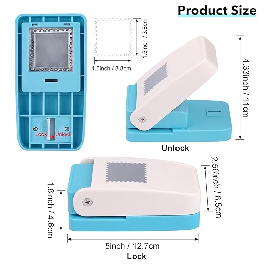 2 Pcs Stamp Punch, 1.5x1.25inch Large Rectangular Postage Stamps Punches & 1X0.8 inch Stamp Puncher, Lever Paper Punches for Crafting, Craft Hole Puncher Stamps for Paper Crafting DIY Scrapbooking