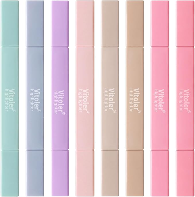 Vitoler Highlighters Assorted Colors, 8 Pack Dual Tip Pastel Highlighters | For teachers, For nurses, For women, For bibles, For markers, For writing, For journaling, For office, For School Supplies