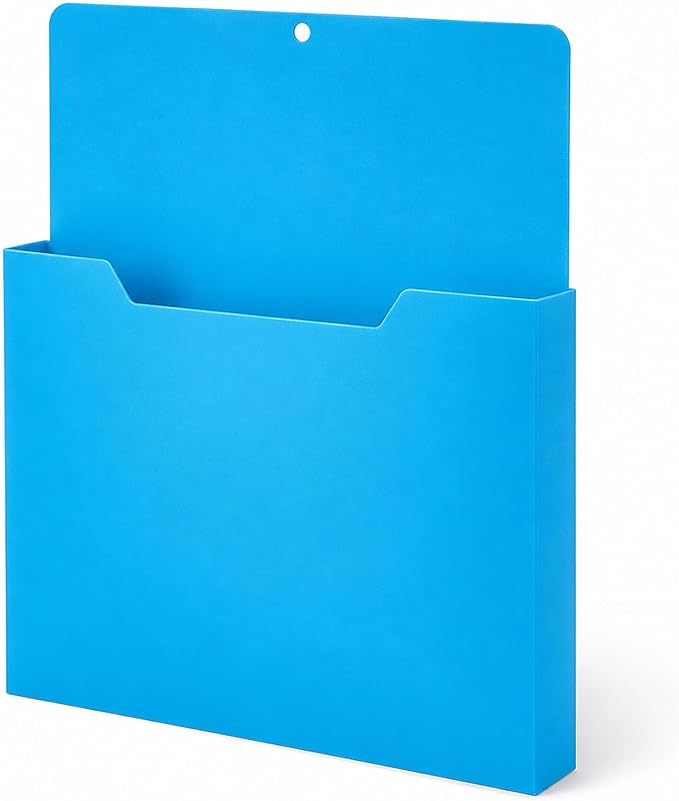 Magnetic File Holder, A4 Wall Organizer for Classroom Whiteboards (Blue) | Large File Pocket for Teachers, Office and Home; Attaches to Fridges, Lockers, Cabinets and Other Metal Surfaces