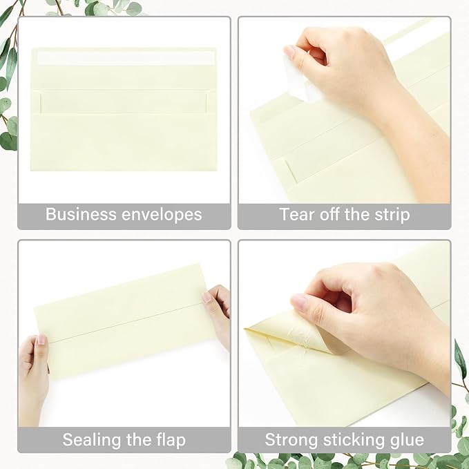100 Pack #10 Ivory Envelopes Letter Size Self Seal Cream Business Envelopes | Security Mailing Envelopes, 4 1/8 x 9 1/2 Inches, Beige