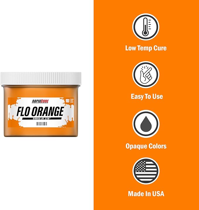 Rapid Cure® Screen Printing Ink Fluorescent Orange (8oz.) - Plastisol Ink for Screen Printing, Fast Curing Fabric Paint - Screen Print Direct®, USA Made