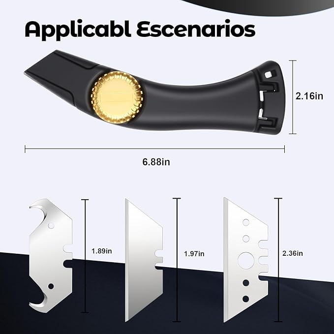 Black Fixed Blade Roofing Knife, Heavy Duty Utility Knife for Drywall, Vinyl, Carpet Cutting, Metal Roofing Tools with Portable Storage Sheath, Replacement Blades, Navajas para Roofing