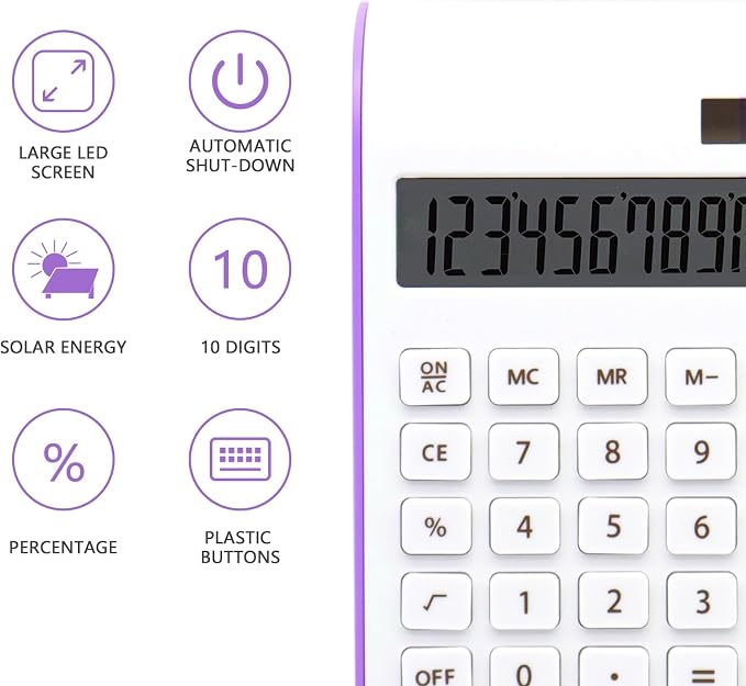 Purple Calculator, Solar Calculator for Desk, Small Calculators Desktop