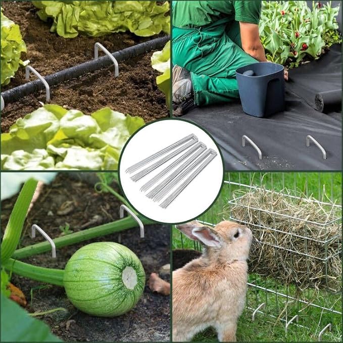 8 Inch 50 Pack Galvanized Landscape Staples 11 Gauge Anti-Rust Garden Stakes Landscaping Fabric SOD Pins Yard Stakes for Weed Barrier Fabric