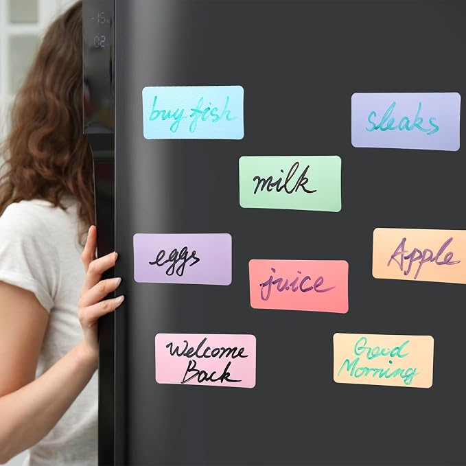 Relaxweex Magnetic Dry Erase Labels, 4''x 2'' Colorful Name Tags Magnetic Blank Cards Flexible Reusable Macarons Label Stickers for Whiteboards, Home, Office, Classroom (32 Pack)