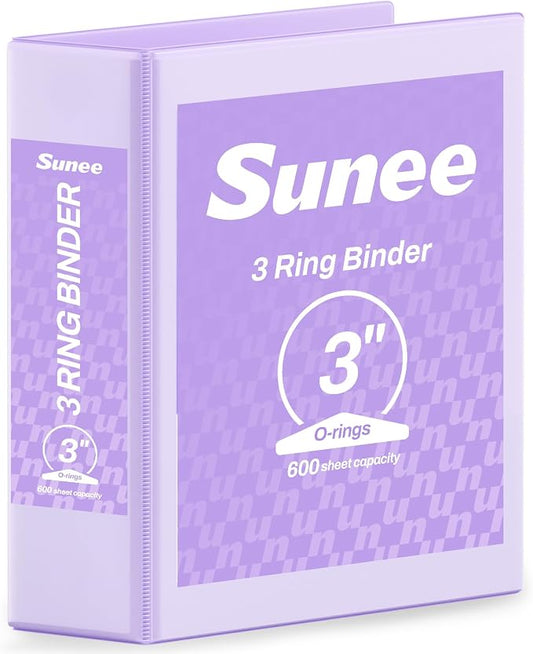SUNEE 3 Ring Binder 3 Inch 1 Pack, Clear View Binder Three Ring PVC-Free (Fit 8.5x11 Inches) for School or Office Supplies, Purple