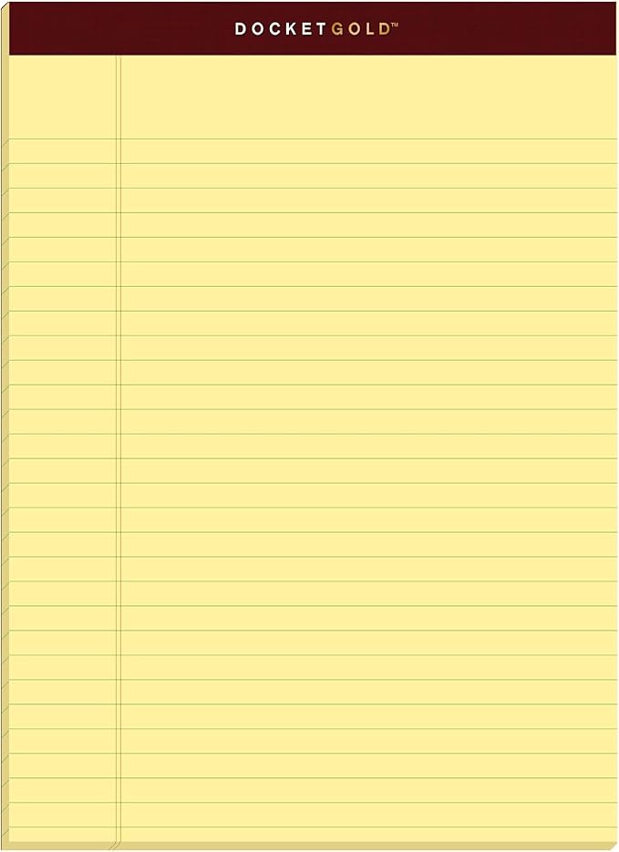 TOPS Docket Gold Writing Pads, 8-1/2" x 11-3/4", Legal Rule, Canary Paper, 50 Sheets, 6 Pack (99707), Original Version