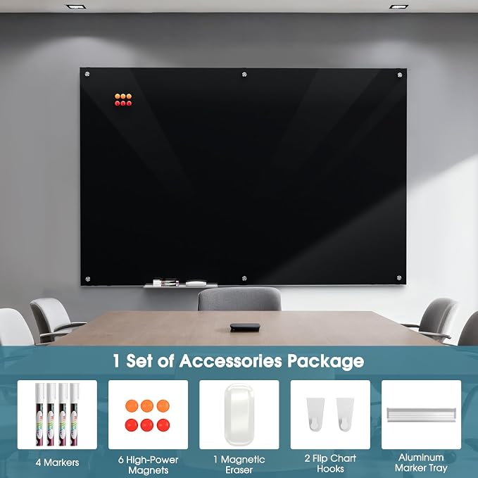 MaxGear 72" x 48" Glass Whiteboard Wall Mounted for Office Home Classroom | Magnetic Glass Dry Erase Board, Tempered Glass, Steel Backed, Non-Porous Surface, Frameless Design, Hardware Included