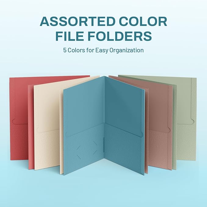 SUNEE Folders with Pockets(25 Pack, Retro Colors), 2 Pocket Folders Fit Letter Size Paper, Paper File Folder for School Office Home Bussiness