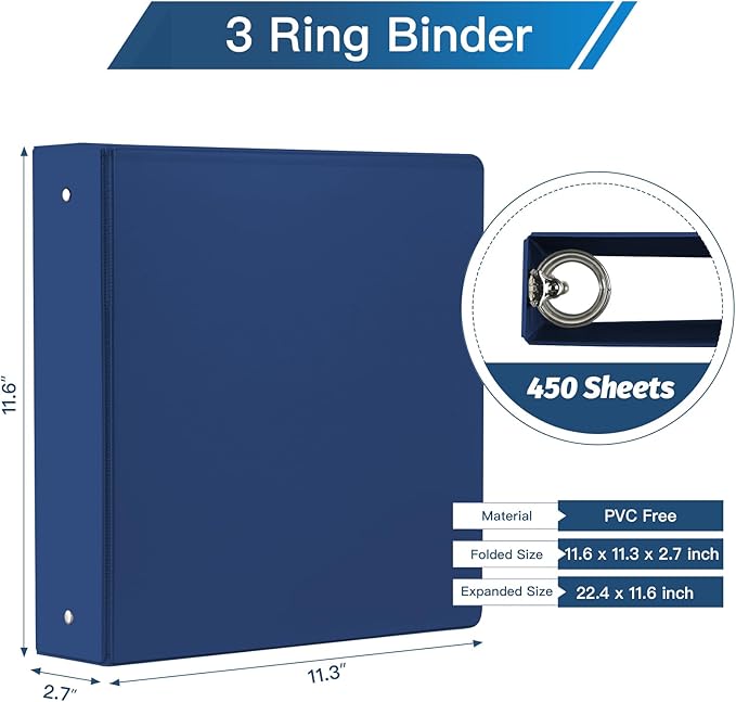 SUIN 2-Inch 3-Ring Binders with 2 Interior Pockets, Heavy Duty Clear View Presentation Binder Holds 425 Sheets Letter Size, Office School Home,6 Pack